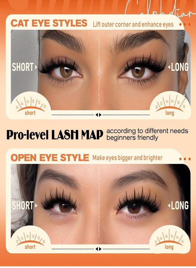 Calphdiar Manga Lash Clusters Wispy Eyelash Clusters Spiky Fluffy Volume Cluster Eyelash Extensions 10 12 14 16mm Weightless Cluster Lashes Long Lasting Individual Lashes DIY Cat Eye Open Eye Looks - Image 4